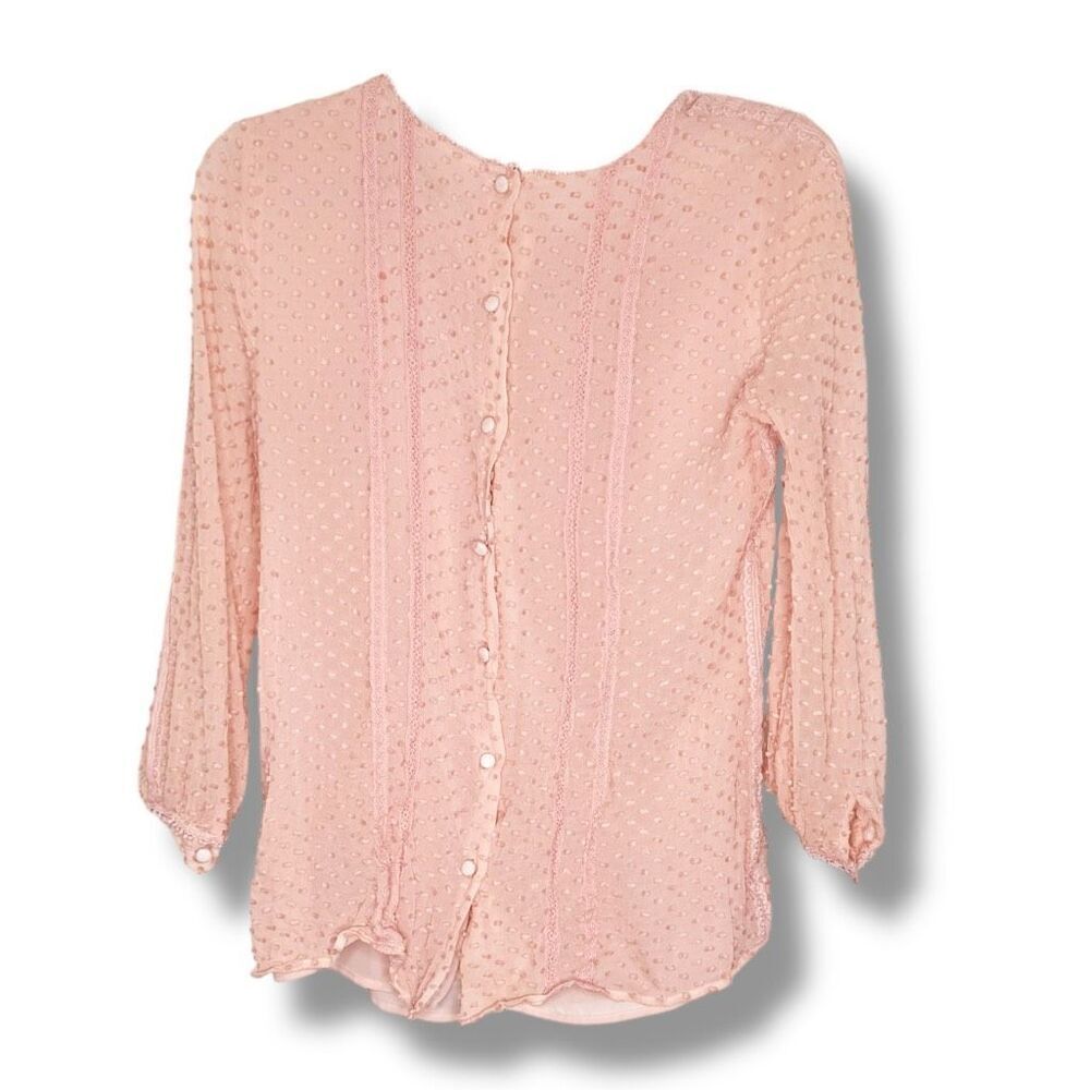 J. Crew Pink Swiss Dot Coquette Blouse Button Back Lined Women’s Top Size 2-FLAW